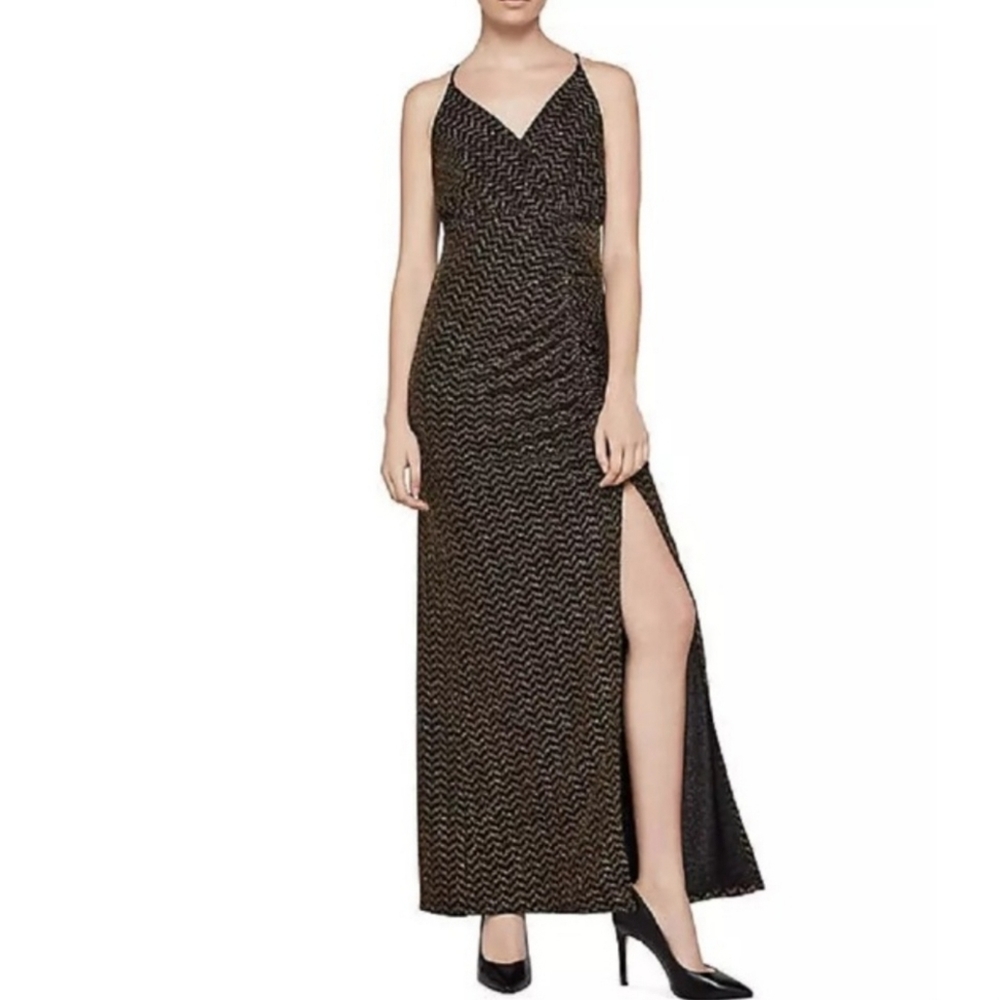 NWT! BCBGeneration $158 Metallic Faux Wrap Maxi Dress M